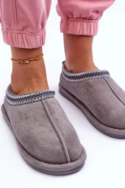 Damskie Boto Damskie Zamszowe Papcie Z Futerkiem Szare Polinna