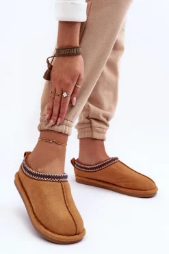 Boto Kapcie Klasyczne*Damskie Zamszowe Papcie Z Futerkiem Brązowe Polinna Brązowy