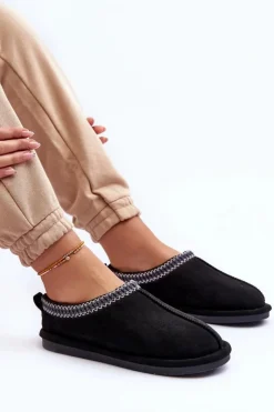 Boto Kapcie Klasyczne*Damskie Zamszowe Papcie Z Futerkiem Czarne Polinna