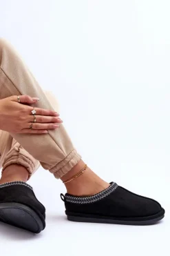 Boto Kapcie Klasyczne*Damskie Zamszowe Papcie Z Futerkiem Czarne Polinna