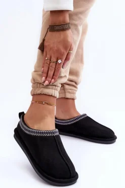 Boto Kapcie Klasyczne*Damskie Zamszowe Papcie Z Futerkiem Czarne Polinna