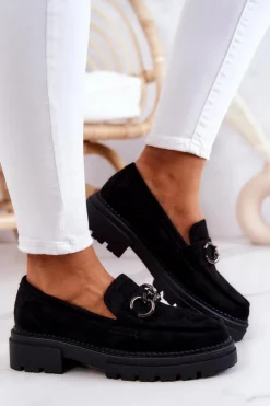 Boto Mokasyny Damskie Zamszowe*Damskie Zamszowe Półbuty Loafery La.Fi Czarne Willows