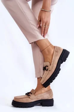 Damskie Boto Damskie Zamszowe Półbuty Loafery La.Fi Beżowe Willows