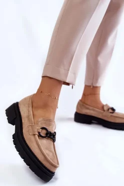 Damskie Boto Damskie Zamszowe Półbuty Loafery La.Fi Beżowe Willows