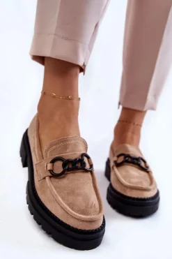 Damskie Boto Damskie Zamszowe Półbuty Loafery La.Fi Beżowe Willows