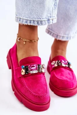 Damskie Boto Damskie Zamszowe Półbuty Loafery Z Ozdobą Fuksja Karlott