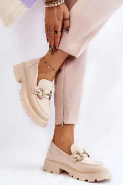 Damskie Boto Damskie Zamszowe Półbuty Na Platformie Z Ozdobą Beżowe Deira