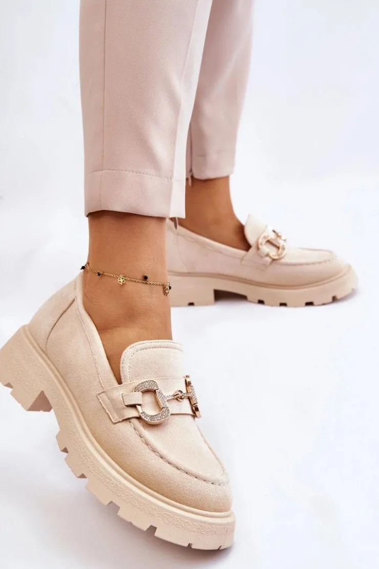 Damskie Boto Damskie Zamszowe Półbuty Na Platformie Z Ozdobą Beżowe Deira