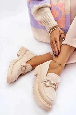 Damskie Boto Damskie Zamszowe Półbuty Na Platformie Z Ozdobą Beżowe Deira