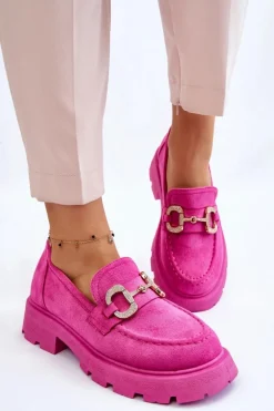 Damskie Boto Damskie Zamszowe Półbuty Na Platformie Z Ozdobą Różowe Deira