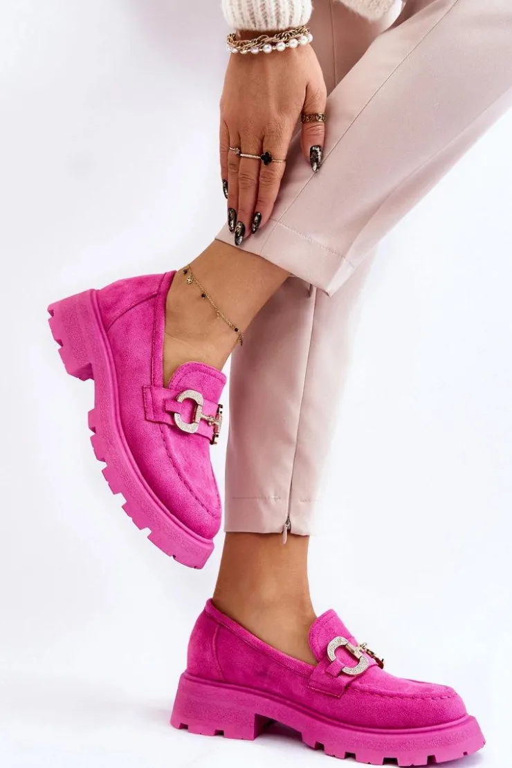 Damskie Boto Damskie Zamszowe Półbuty Na Platformie Z Ozdobą Różowe Deira