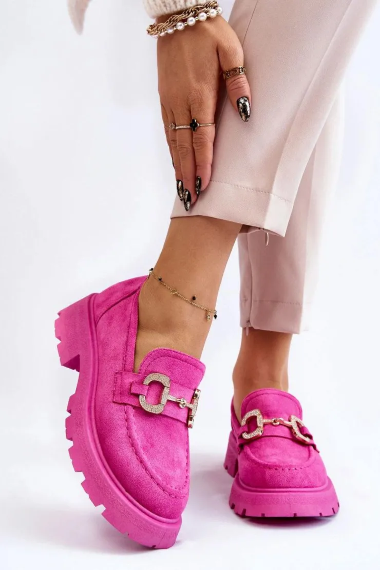 Damskie Boto Damskie Zamszowe Półbuty Na Platformie Z Ozdobą Różowe Deira