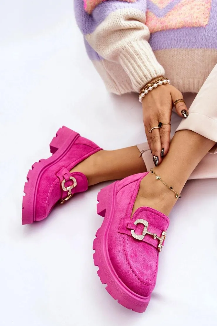 Damskie Boto Damskie Zamszowe Półbuty Na Platformie Z Ozdobą Różowe Deira