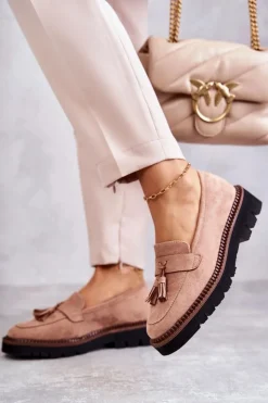 Buty damskie Vinceza Mokasyny Damskie Zamszowe*Damskie Zamszowe Półbuty Na Platformie Beżowe Unni