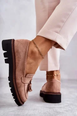 Buty damskie Vinceza Mokasyny Damskie Zamszowe*Damskie Zamszowe Półbuty Na Platformie Beżowe Unni