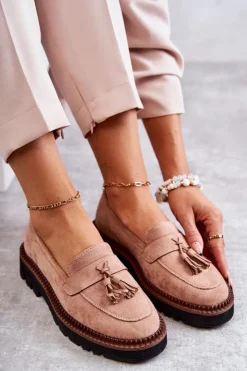 Buty damskie Vinceza Mokasyny Damskie Zamszowe*Damskie Zamszowe Półbuty Na Platformie Beżowe Unni