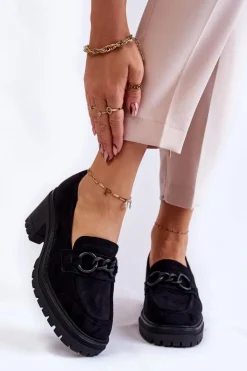 Buty damskie Vinceza Mokasyny Damskie Zamszowe*Damskie Zamszowe Półbuty Na Obcasie Czarne Sanya