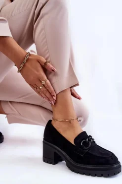 Buty damskie Vinceza Mokasyny Damskie Zamszowe*Damskie Zamszowe Półbuty Na Obcasie Czarne Sanya