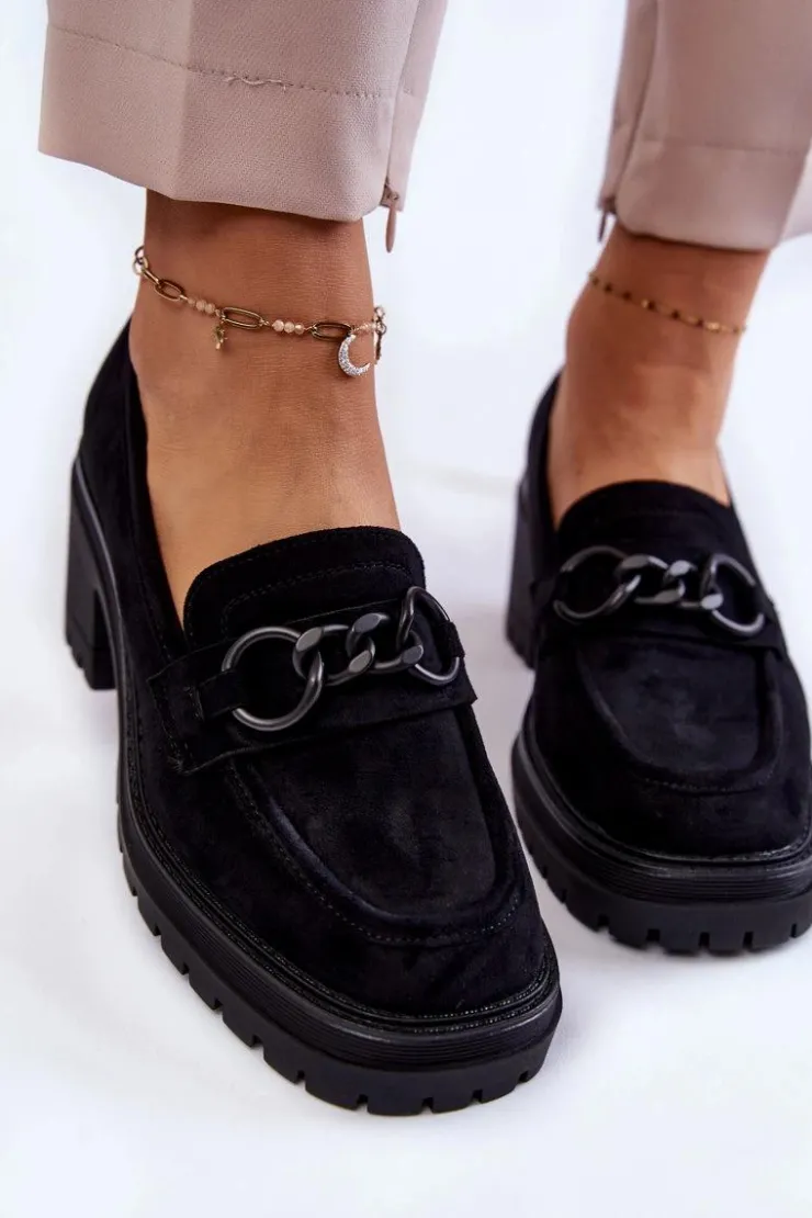 Buty damskie Vinceza Mokasyny Damskie Zamszowe*Damskie Zamszowe Półbuty Na Obcasie Czarne Sanya