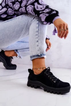 Damskie Damskie buty S.Barski Damskie Zamszowe Półbuty Wiązane Czarne Mayson