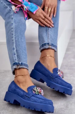 Damskie Buty damskie Vinceza Damskie Zamszowe Półbuty Z Ozdobą Niebieskie Britt