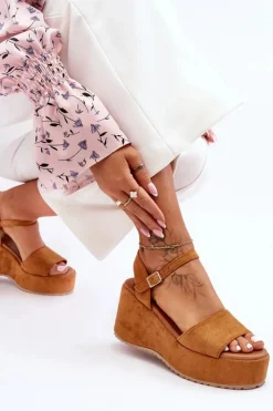 Online Boto Damskie Zamszowe Sandałki Na Koturnie Camel Lydia