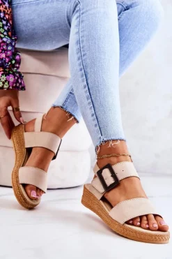 Clearance Big Star Shoes Damskie Zamszowe Sandały Big Star JJ276032 Beżowe