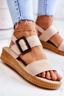 Clearance Big Star Shoes Damskie Zamszowe Sandały Big Star JJ276032 Beżowe