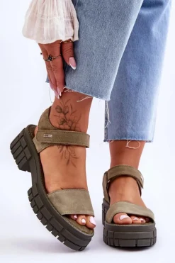 Sale Big Star Shoes Damskie Zamszowe Sandały Big Star LL276033 Zielone