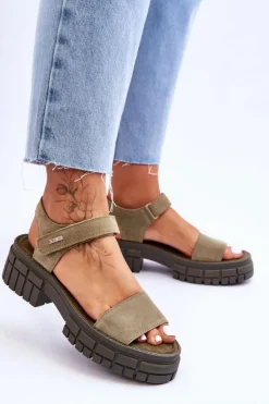 Sale Big Star Shoes Damskie Zamszowe Sandały Big Star LL276033 Zielone