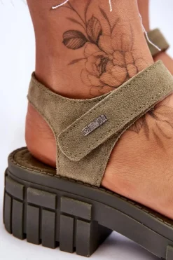 Sale Big Star Shoes Damskie Zamszowe Sandały Big Star LL276033 Zielone