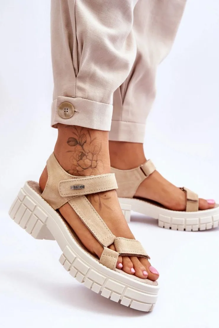 Online Big Star Shoes Damskie Zamszowe Sandały Big Star LL276036 Beżowe