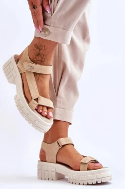 Online Big Star Shoes Damskie Zamszowe Sandały Big Star LL276036 Beżowe