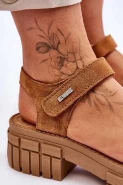 Big Star Shoes Sandały Big Star|Sandały Płaskie*Damskie Zamszowe Sandały Big Star LL276032 Camel