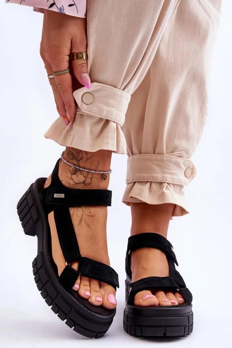 Damskie Big Star Shoes Damskie Zamszowe Sandały Big Star LL276035 Czarne