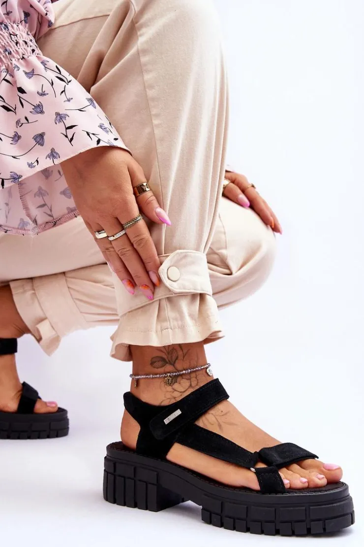 Damskie Big Star Shoes Damskie Zamszowe Sandały Big Star LL276035 Czarne