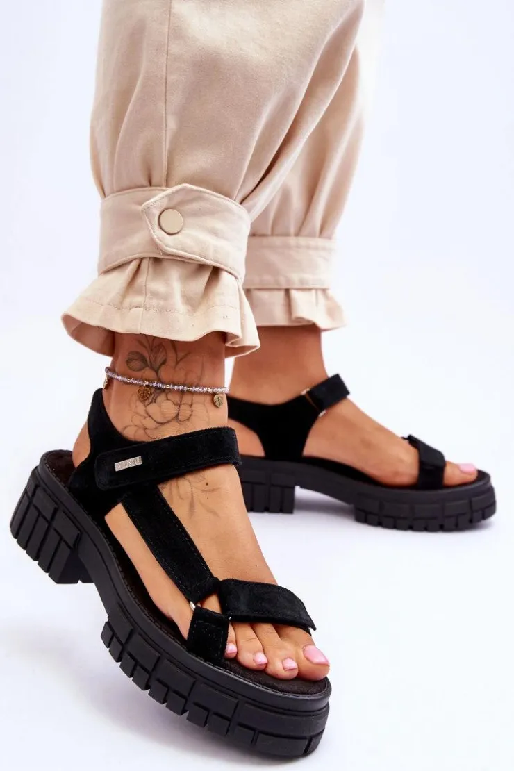 Damskie Big Star Shoes Damskie Zamszowe Sandały Big Star LL276035 Czarne