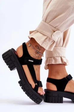 Damskie Big Star Shoes Damskie Zamszowe Sandały Big Star LL276035 Czarne