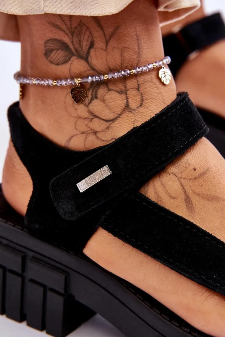 Damskie Big Star Shoes Damskie Zamszowe Sandały Big Star LL276035 Czarne