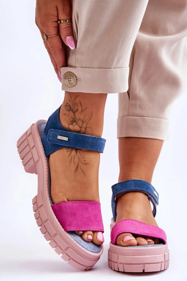 Damskie Big Star Shoes Damskie Zamszowe Sandały Big Star LL276034 Niebiesko-Różowe