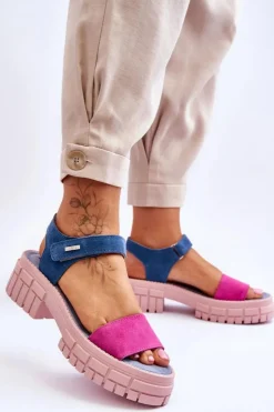 Damskie Big Star Shoes Damskie Zamszowe Sandały Big Star LL276034 Niebiesko-Różowe