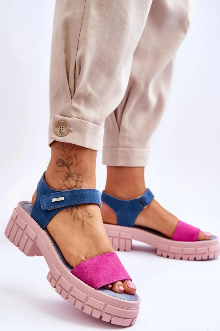 Damskie Big Star Shoes Damskie Zamszowe Sandały Big Star LL276034 Niebiesko-Różowe