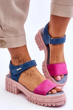 Damskie Big Star Shoes Damskie Zamszowe Sandały Big Star LL276034 Niebiesko-Różowe