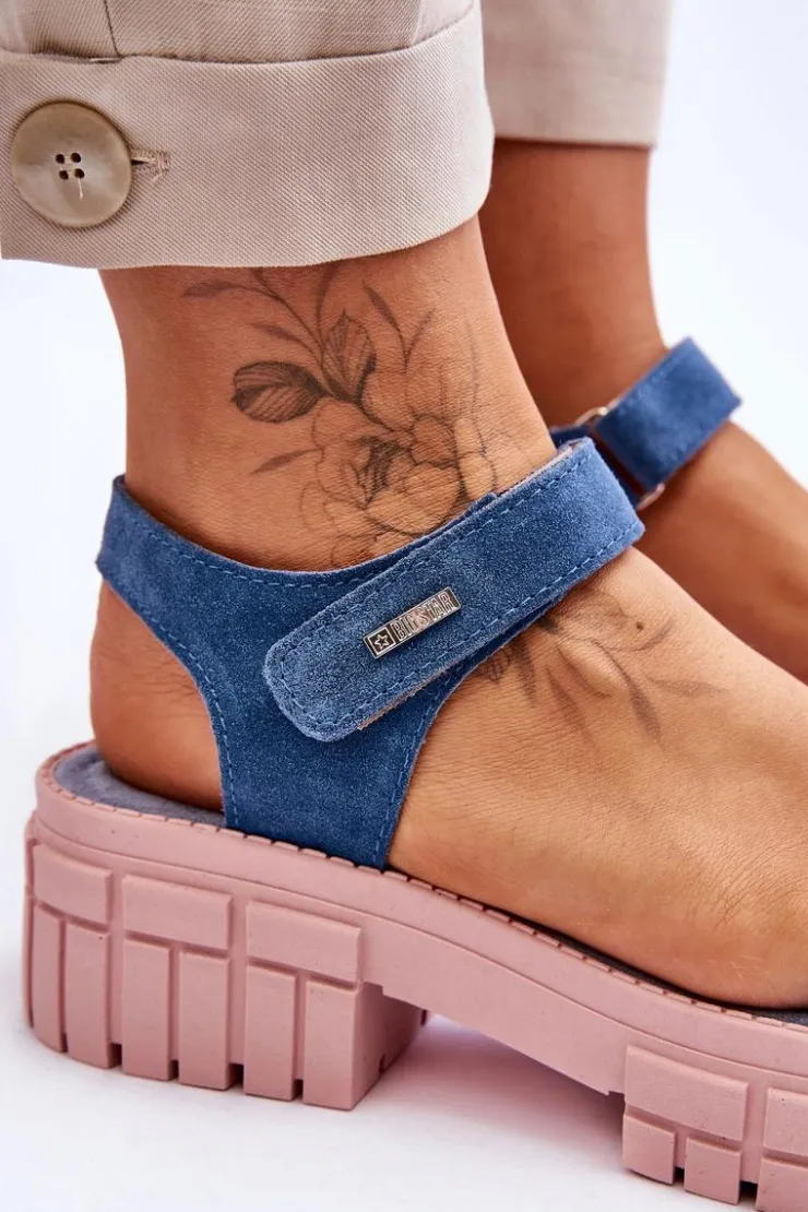 Damskie Big Star Shoes Damskie Zamszowe Sandały Big Star LL276034 Niebiesko-Różowe