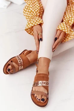 Evento Sandały Płaskie*Damskie Zamszowe Sandały Camel Asturia