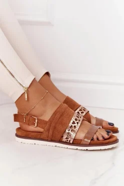 Evento Sandały Płaskie*Damskie Zamszowe Sandały Camel Asturia