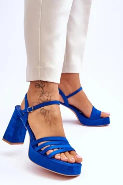 Boto Sandały Na Obcasie*Damskie Zamszowe Sandały Na Obcasie I Platformie e Verda Niebieski
