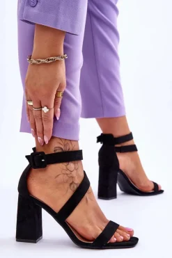 Damskie Boto Damskie Zamszowe Sandały Na Obcasie Czarne Lanes