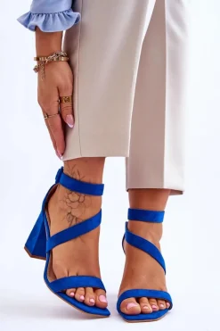 Boto Sandały Na Obcasie*Damskie Zamszowe Sandały Na Obcasie Niebieskie Lanes