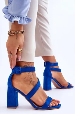 Boto Sandały Na Obcasie*Damskie Zamszowe Sandały Na Obcasie Niebieskie Lanes